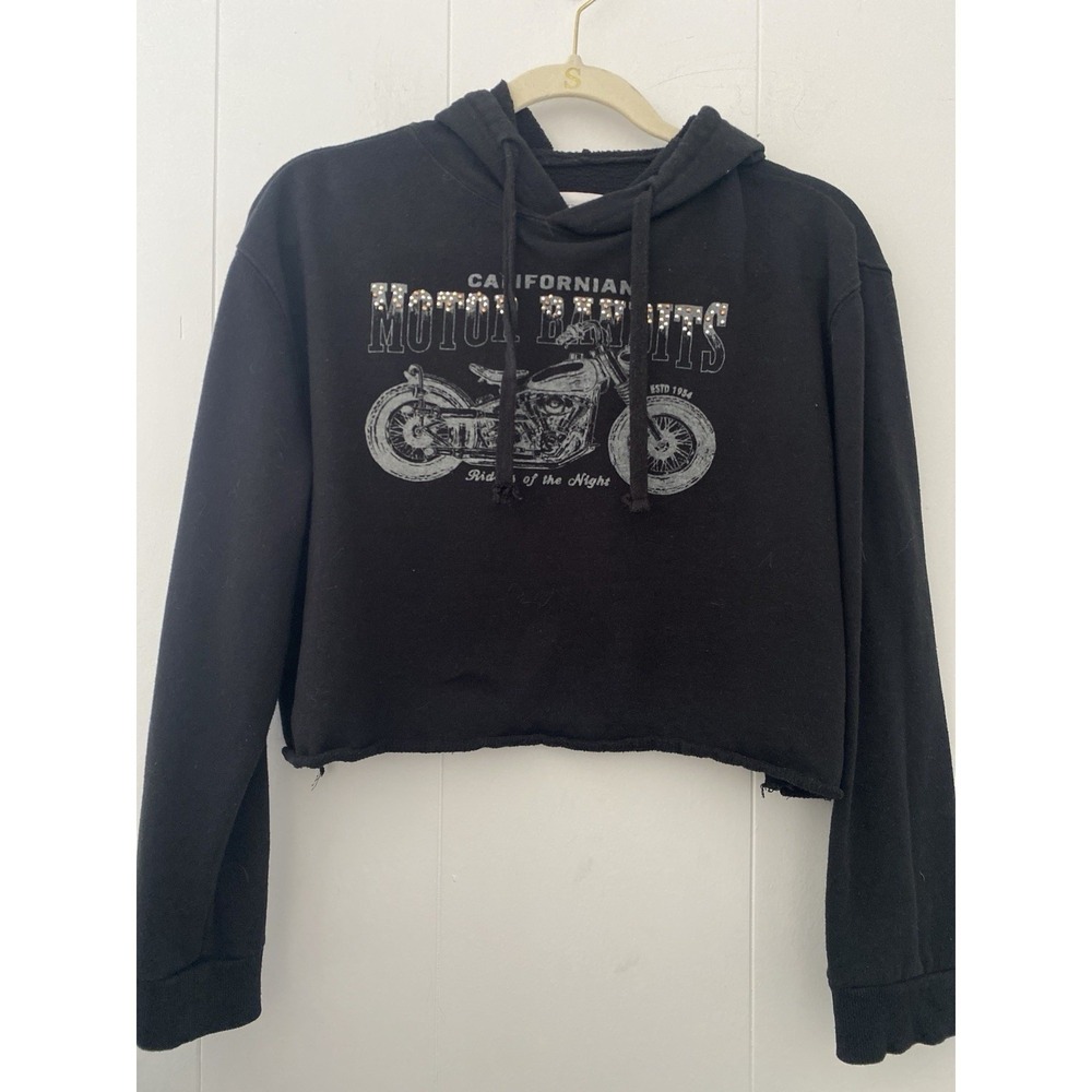 Cotton On Crop Hoodie Black Women Juniors Medium Californian Motor Bandits Bling